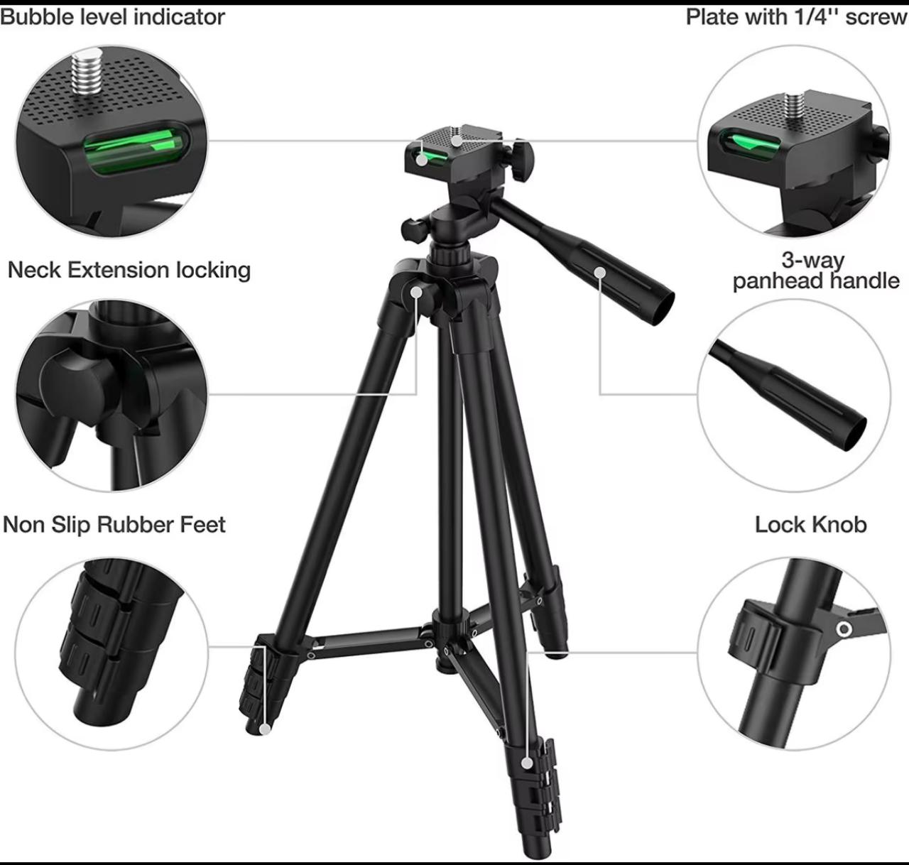 Extendable Camera Tripod Stand 33–102cm with Bluetooth Remote & Phone Mount (Black / Silver)