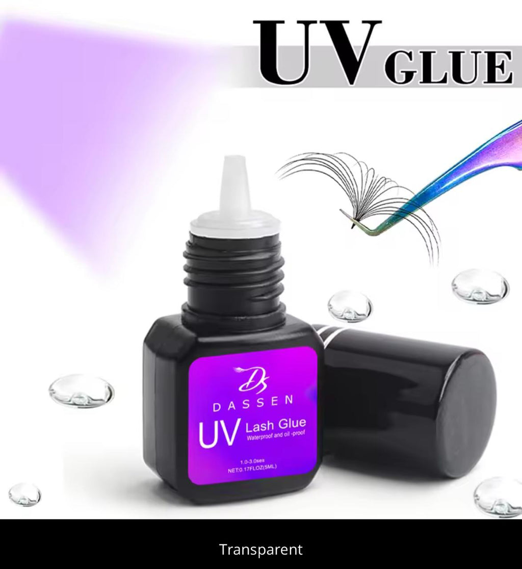 DASSEN UV Lash Glue – 5ml Waterproof & Oil-Proof Eyelash Extension Adhesive | UV Light Curing | 1-3 Sec Bond | Transparent & Grey