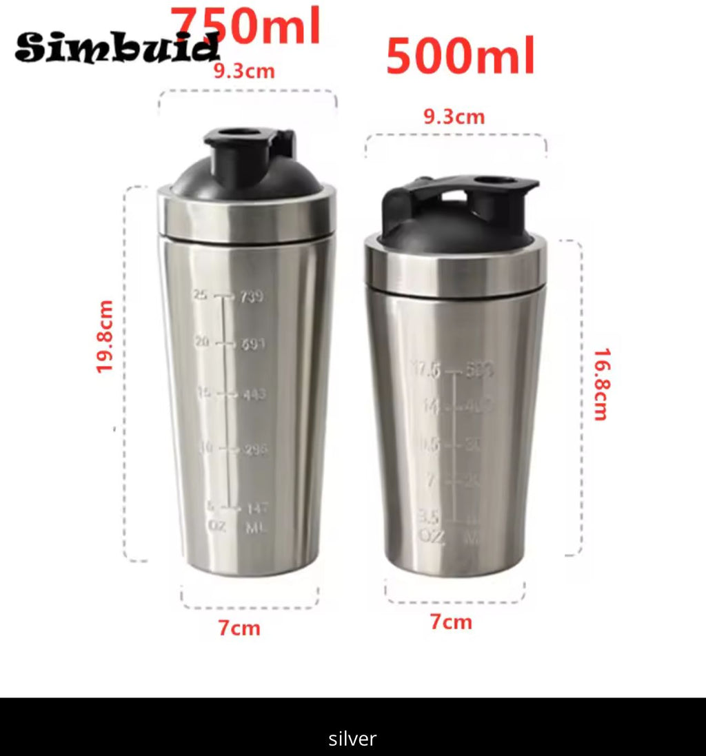 Simbuid Stainless Steel Protein Shaker Bottle – 500ml & 750ml | Leak-Proof | 4 Colors