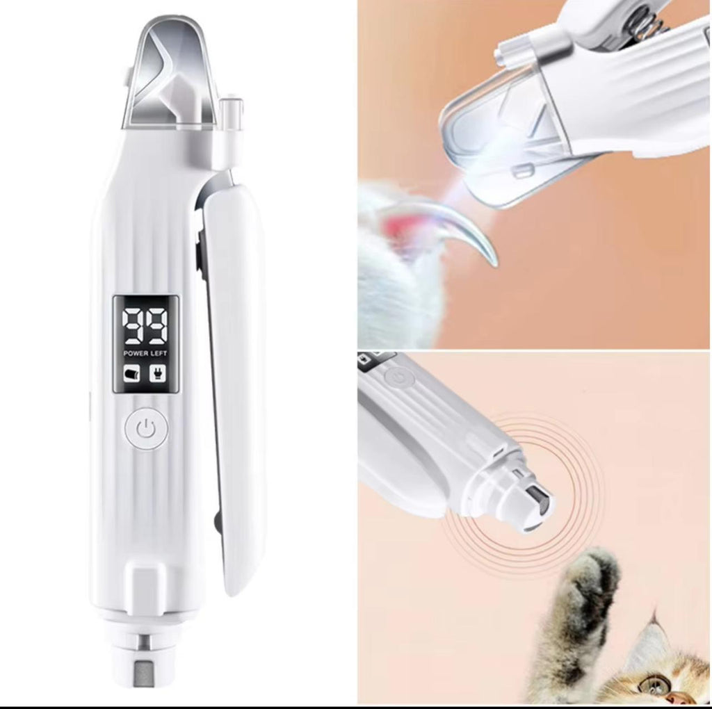2-in-1 Electric Pet Nail Grinder & Clipper – LED Blood Line Detection, LCD Battery Display