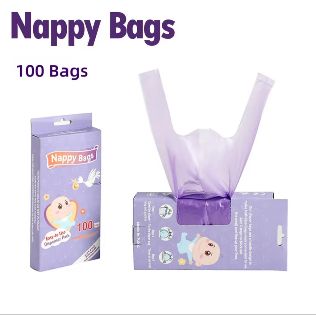 Nappy Bags – Baby Powder Scented Diaper Disposal Bags with Easy Tie-Close Handles | 100 & 200 Pack