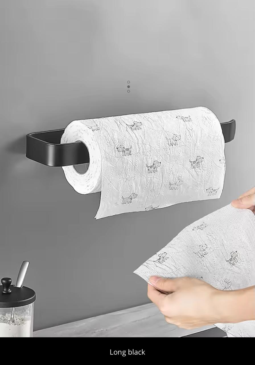 Self-Adhesive Paper Towel & Toilet Roll Holder – No Drilling | Waterproof & Rustproof | Black & White