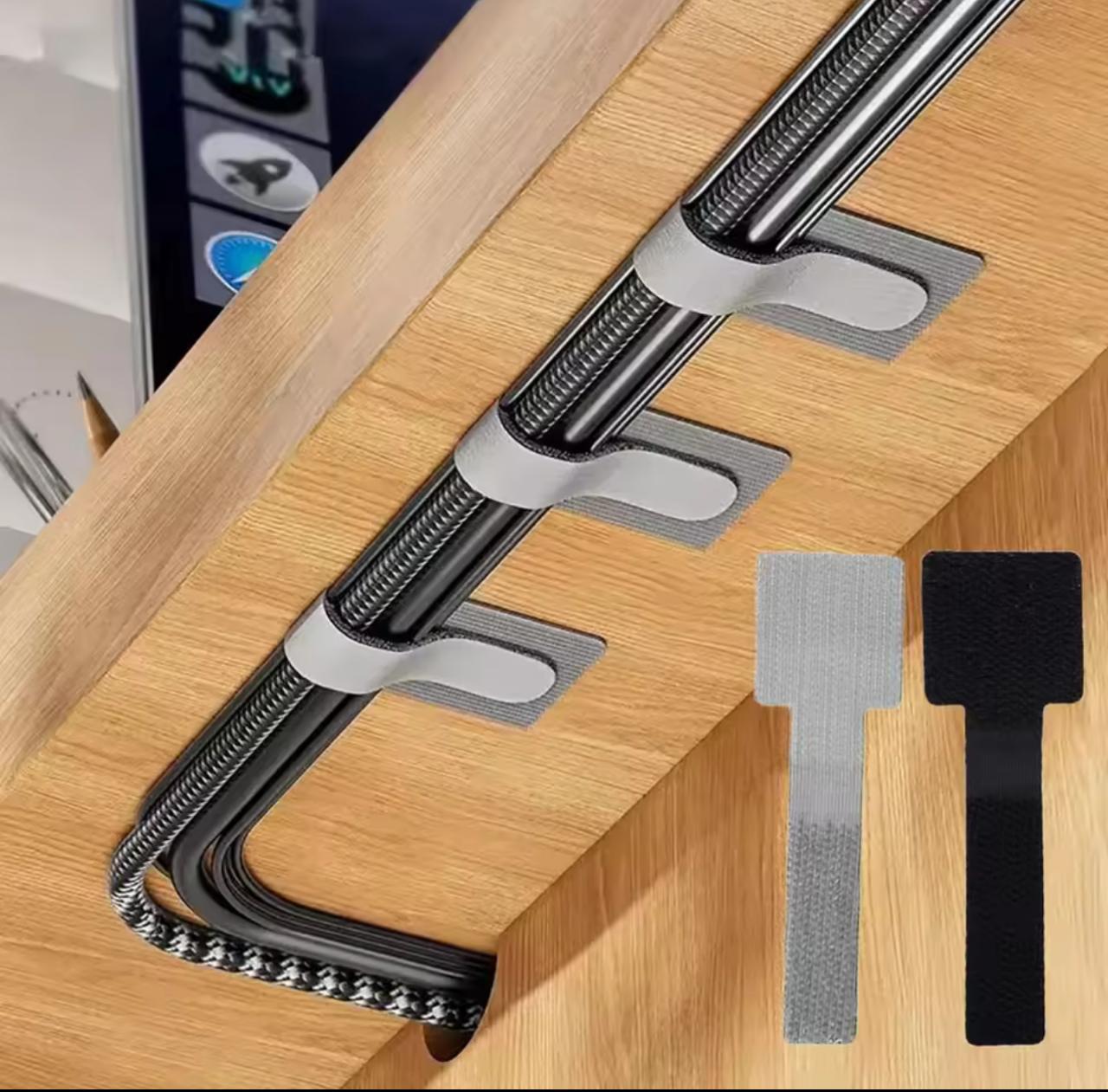 Self-Adhesive Cable Clips Wire Organiser Straps – 10pcs | 3M Adhesive | 28×90mm | White, Gray & Black