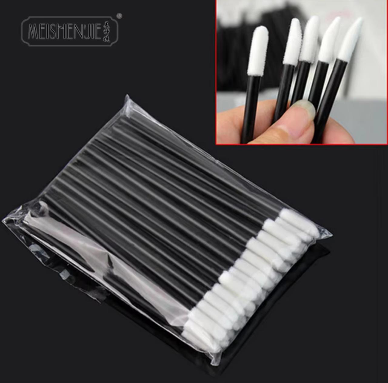 Meishenjie Disposable Lip Applicator Brushes – 100pcs Flocking Wand Set