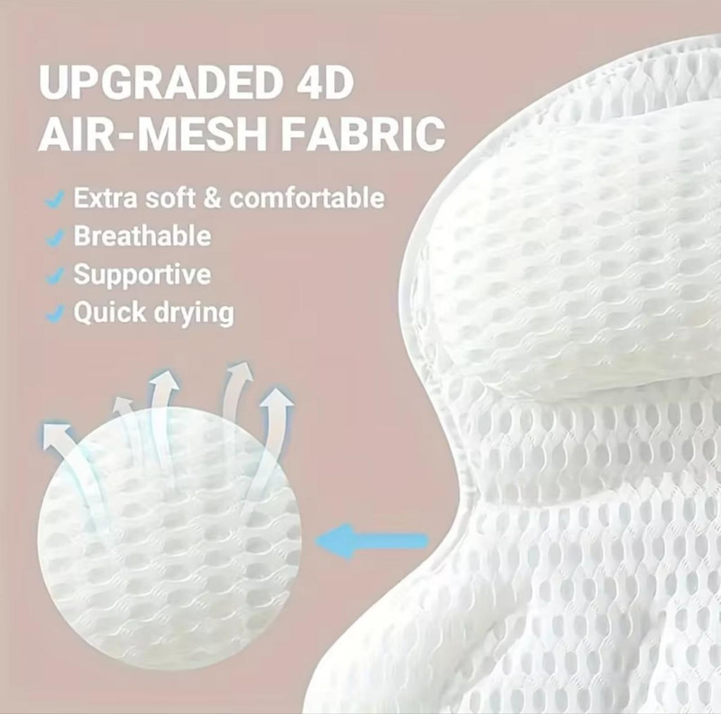 Luxury Bath Pillow with 4D Air-Mesh Fabric – Full Body Support, Non-Slip, Machine Washable | Fits Any Tub