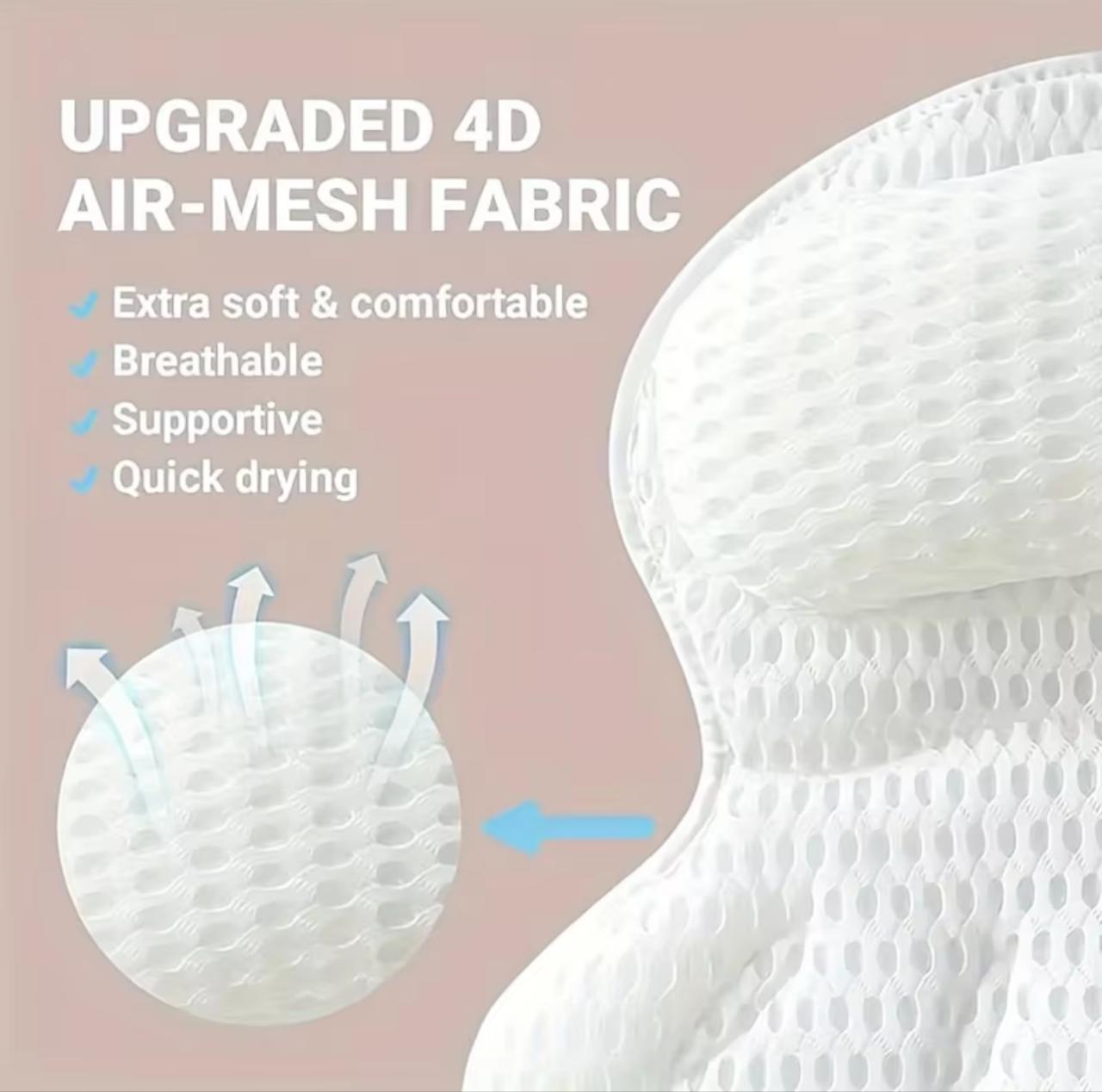 Luxury Bath Pillow with 4D Air-Mesh Fabric – Full Body Support, Non-Slip, Machine Washable | Fits Any Tub