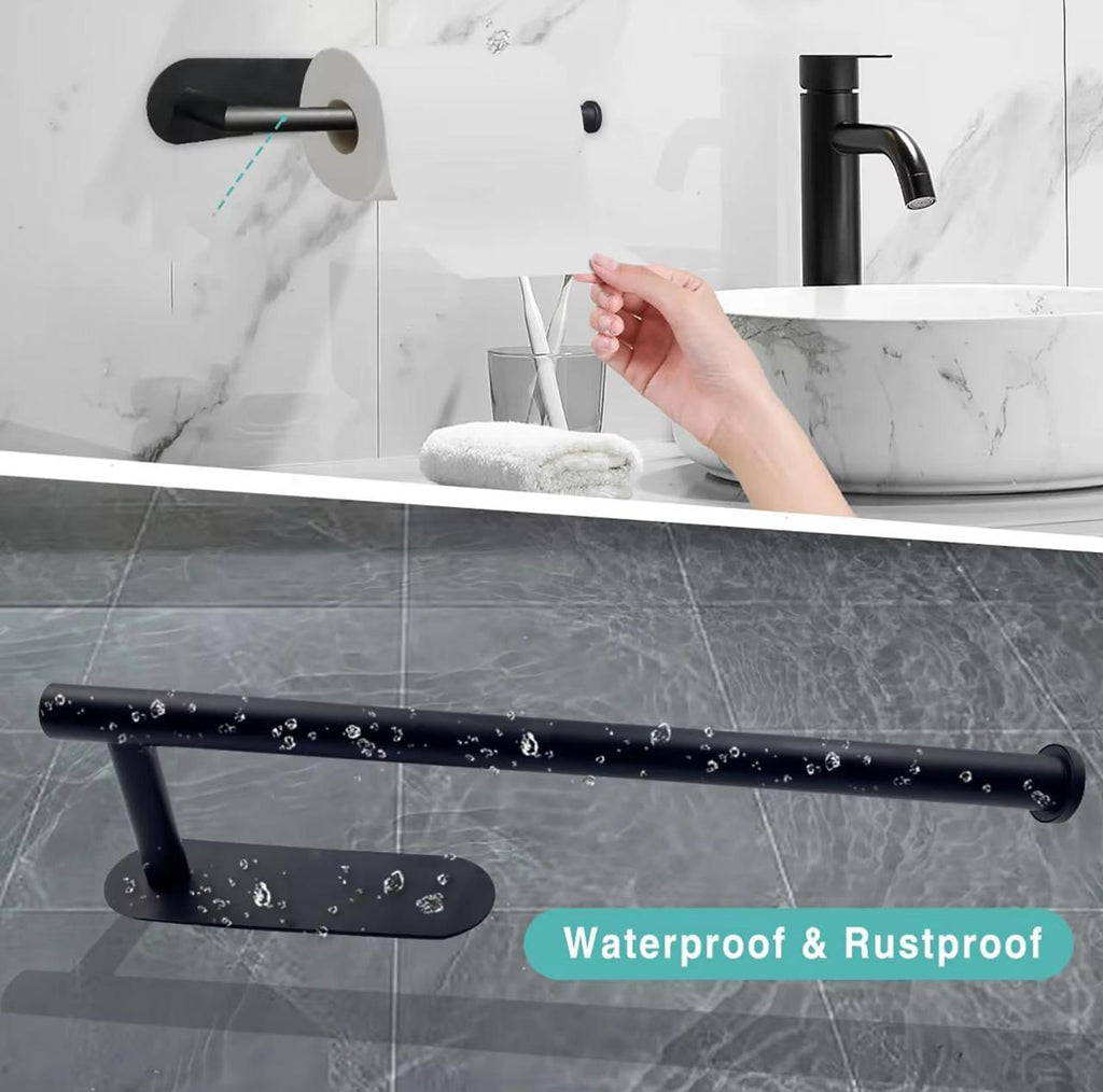 Self-Adhesive Paper Towel & Toilet Roll Holder – No Drilling | Waterproof & Rustproof | Black & White