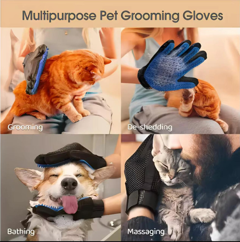 Multipurpose Pet Grooming Gloves – Grooming, De-shedding, Bathing & Massaging | Blue, Green, Red, Pink, Purple