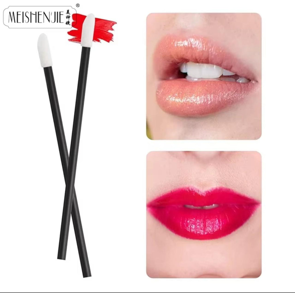 Meishenjie Disposable Lip Applicator Brushes – 100pcs Flocking Wand Set
