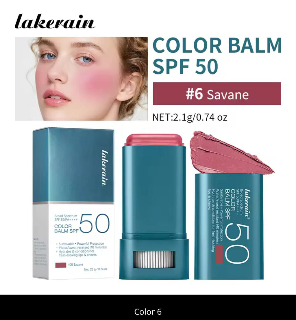 Lakerain Color Balm SPF 50 – 2-in-1 Sunscreen Blush Stick | Broad Spectrum PA++++ | Water-Resistant 40 Min | 6 Shades