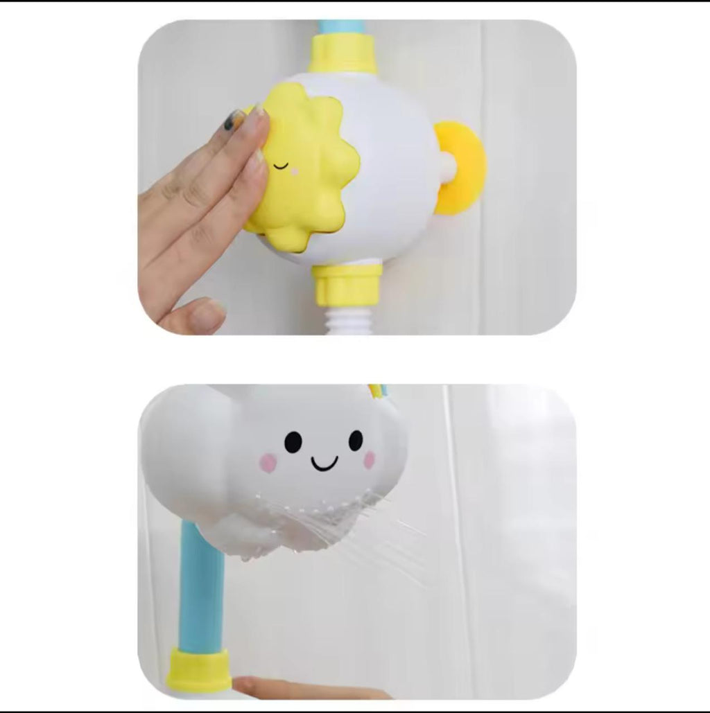 Rainbow Cloud Baby Bath Shower Toy – 90° Rotating Spray Head, Suction Cup Base & Sun Pump | Kids Bath Playset
