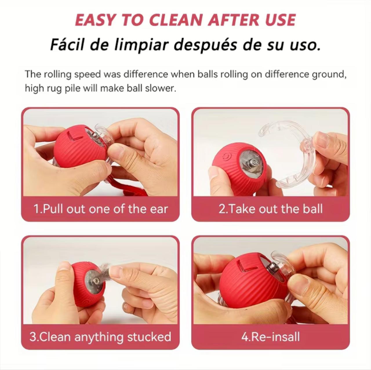 Smart Self-Rolling Cat Toy Ball – USB-C Rechargeable | 3 Speed Modes | Snake Tail | Red & Gray
