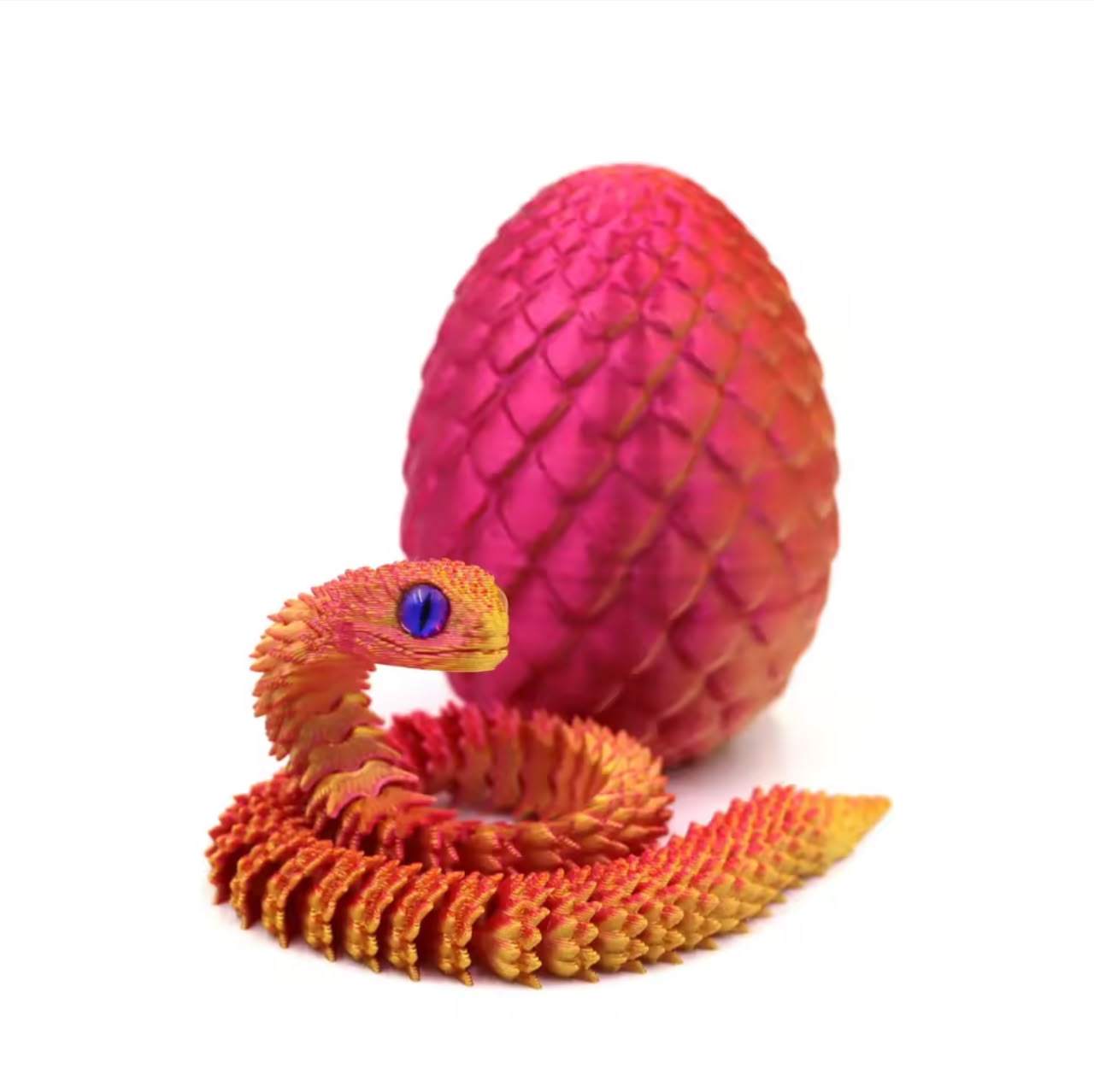 3D Printed Snake Action Figure in Egg – Flexible Jointed Fidget Toy