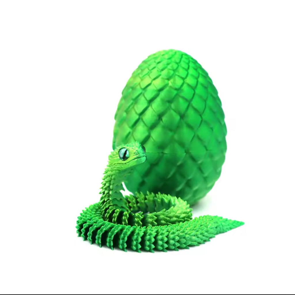 3D Printed Snake Action Figure in Egg – Flexible Jointed Fidget Toy