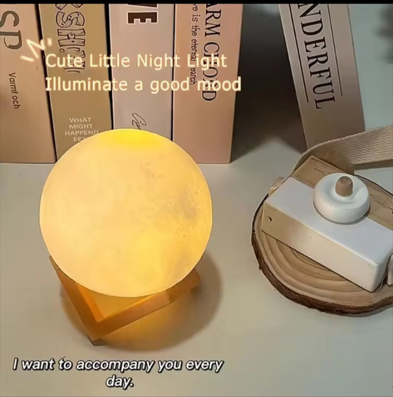 Moon Night Light LED Lamp – 3D Lunar Bedside Lamp with Wooden Stand