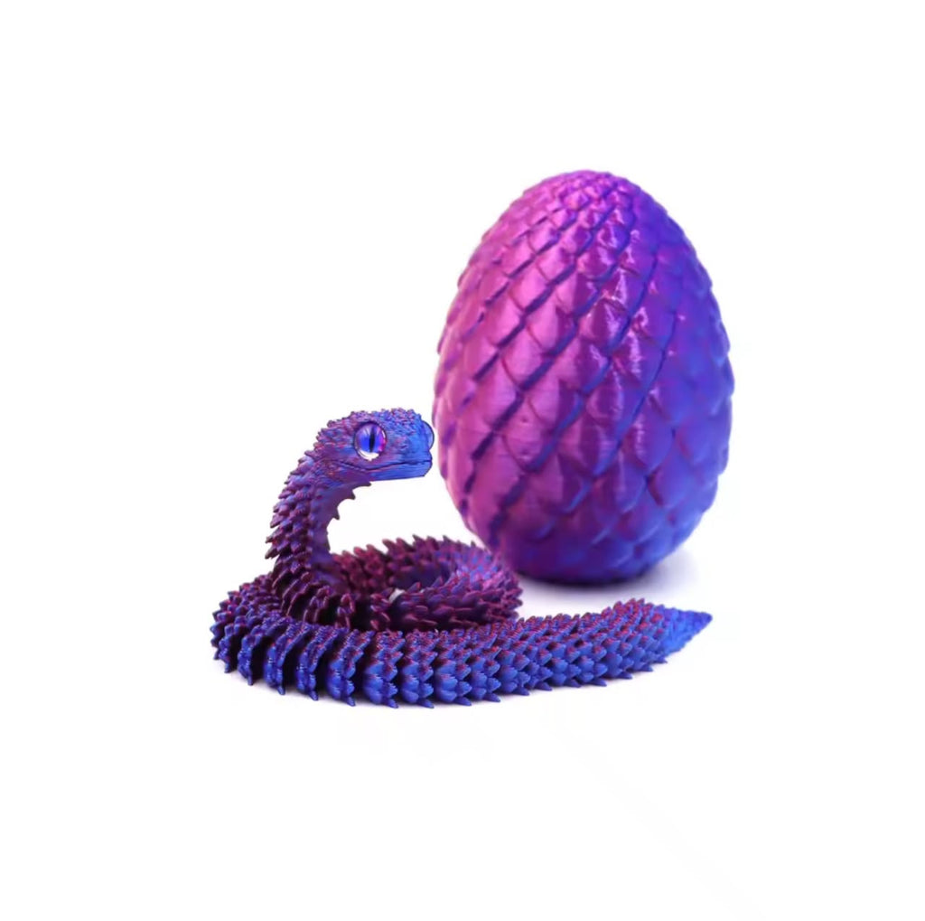 3D Printed Snake Action Figure in Egg – Flexible Jointed Fidget Toy