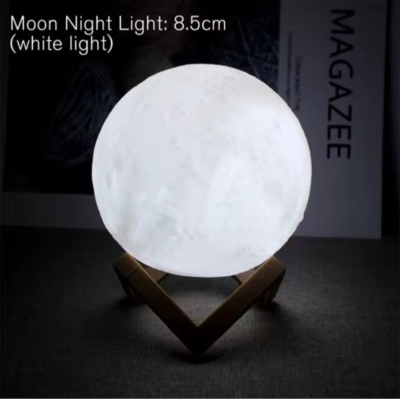 Moon Night Light LED Lamp – 3D Lunar Bedside Lamp with Wooden Stand