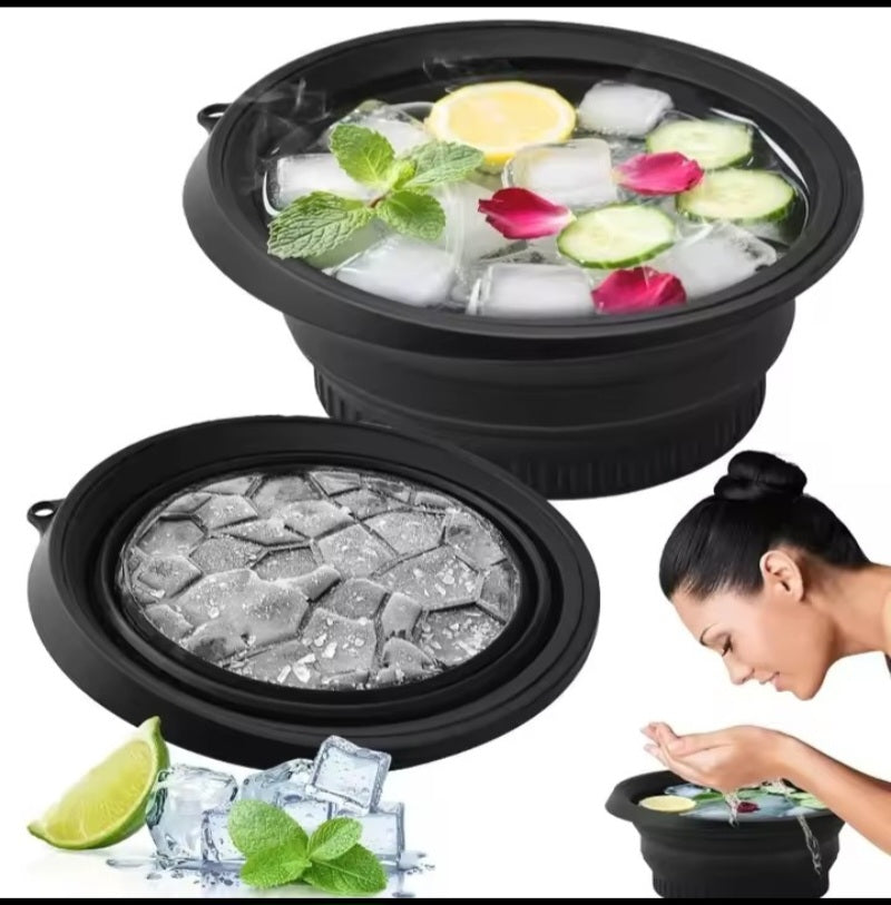 Portable Foldable Silicone Ice Basin with Built-in Ice Tray for Facial Ice Massage, Cold Compress & Makeup Skincare Tool ❄️💆‍♀️