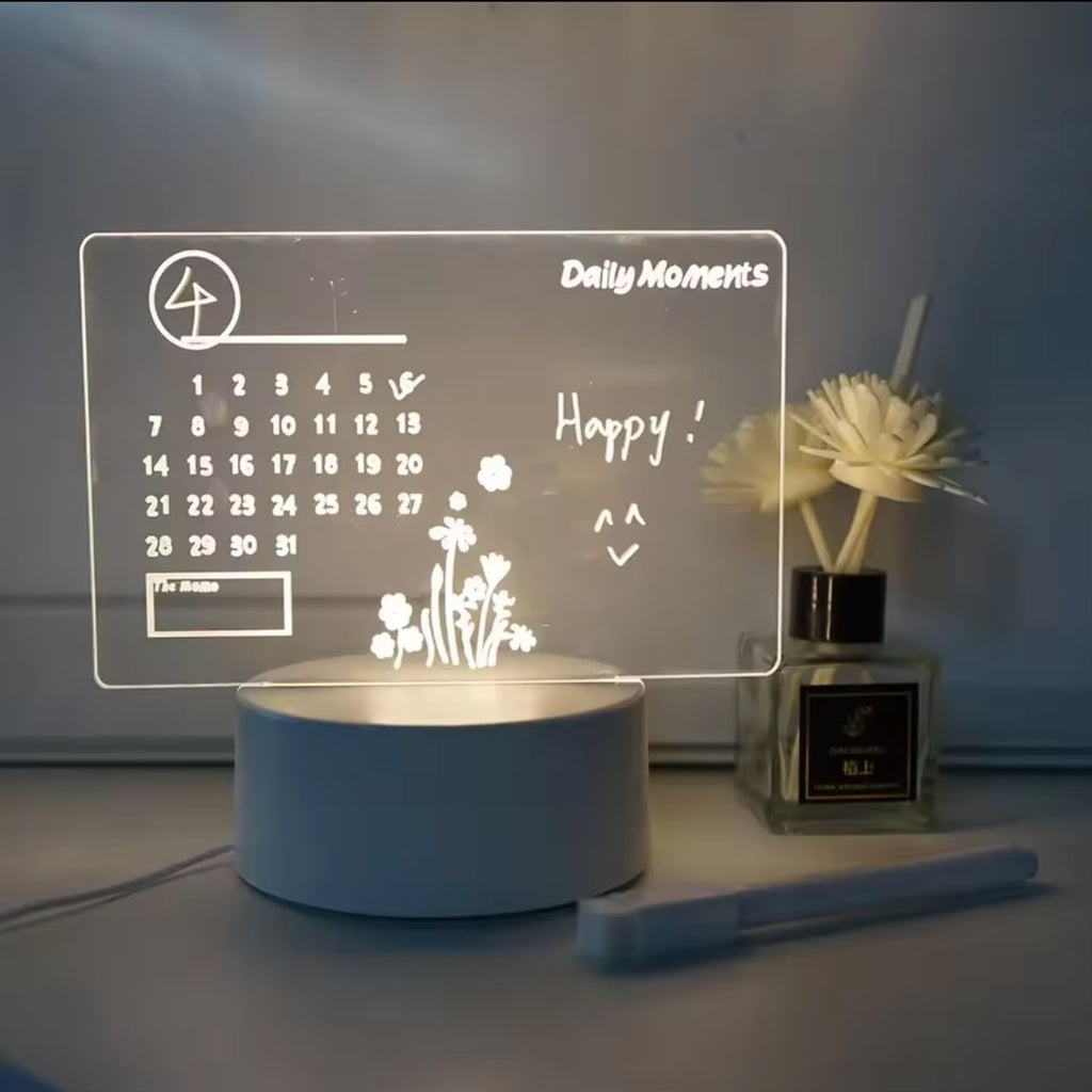 Glow LED Acrylic Message Board – USB Erasable Night Light Memo Pad