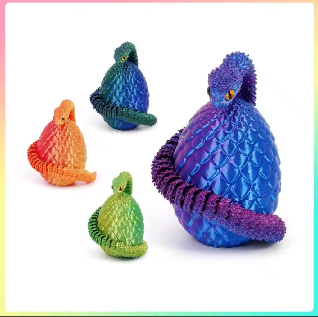 3D Printed Snake Action Figure in Egg – Flexible Jointed Fidget Toy