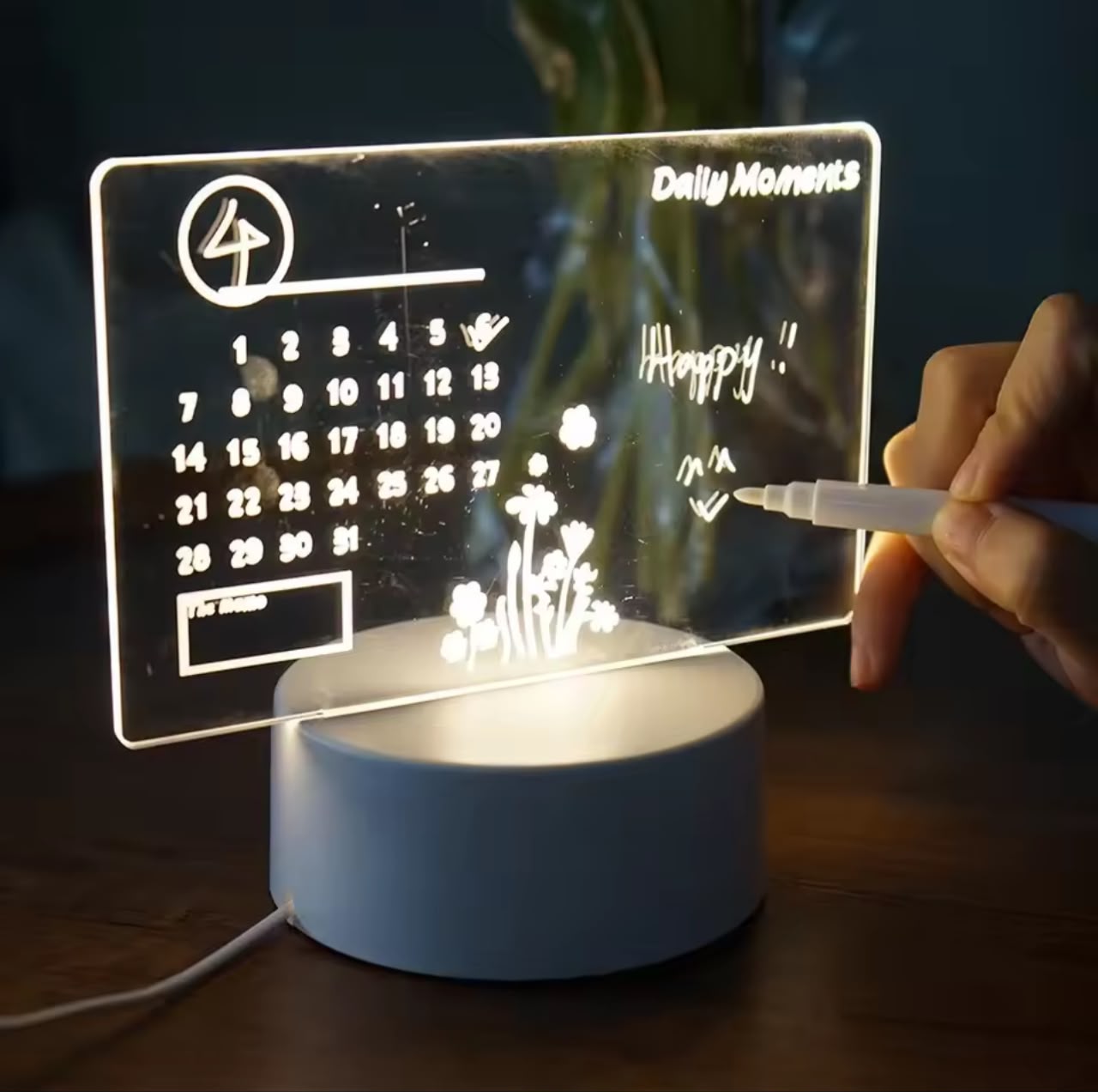 Glow LED Acrylic Message Board – USB Erasable Night Light Memo Pad