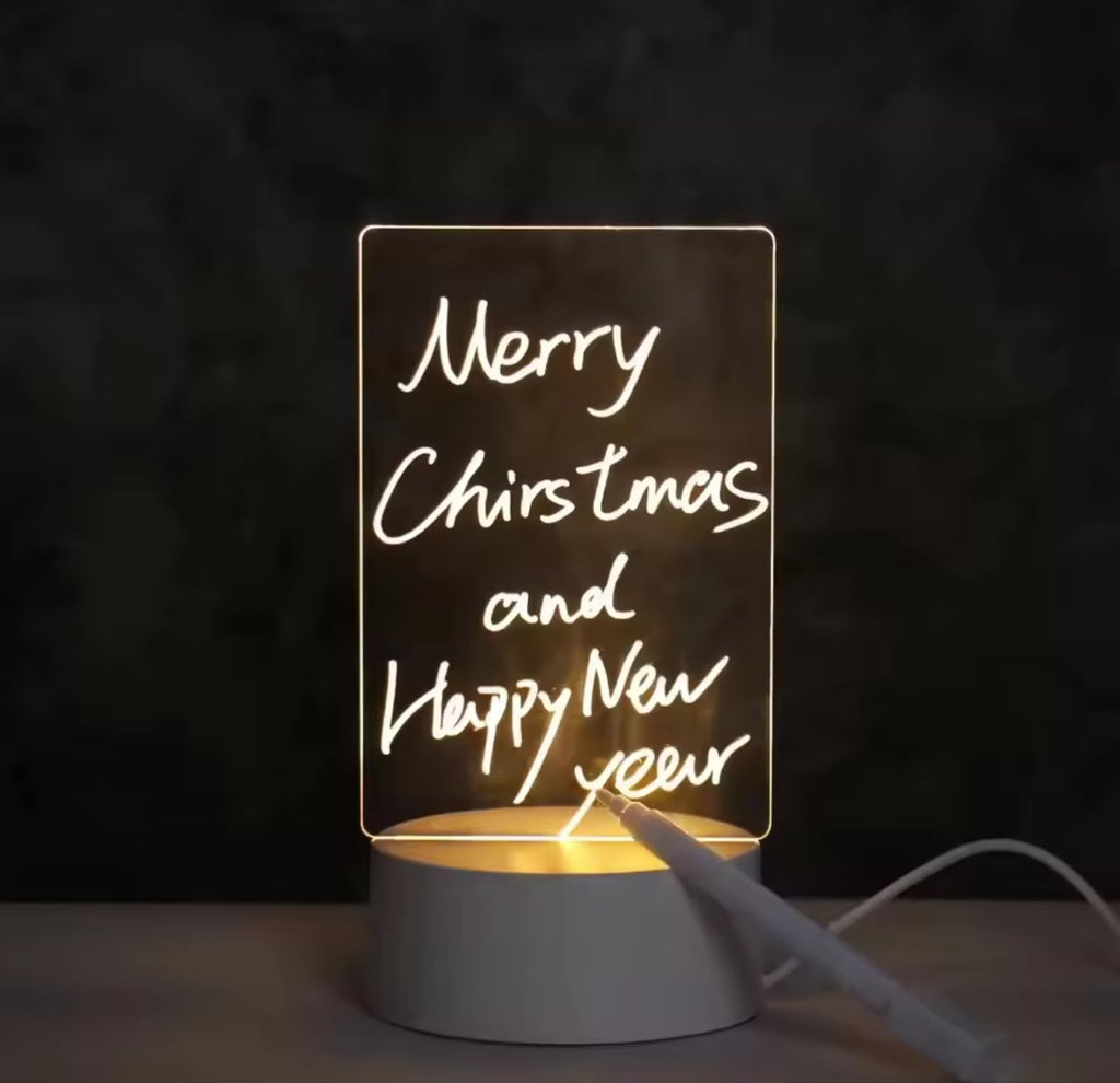 Glow LED Acrylic Message Board – USB Erasable Night Light Memo Pad