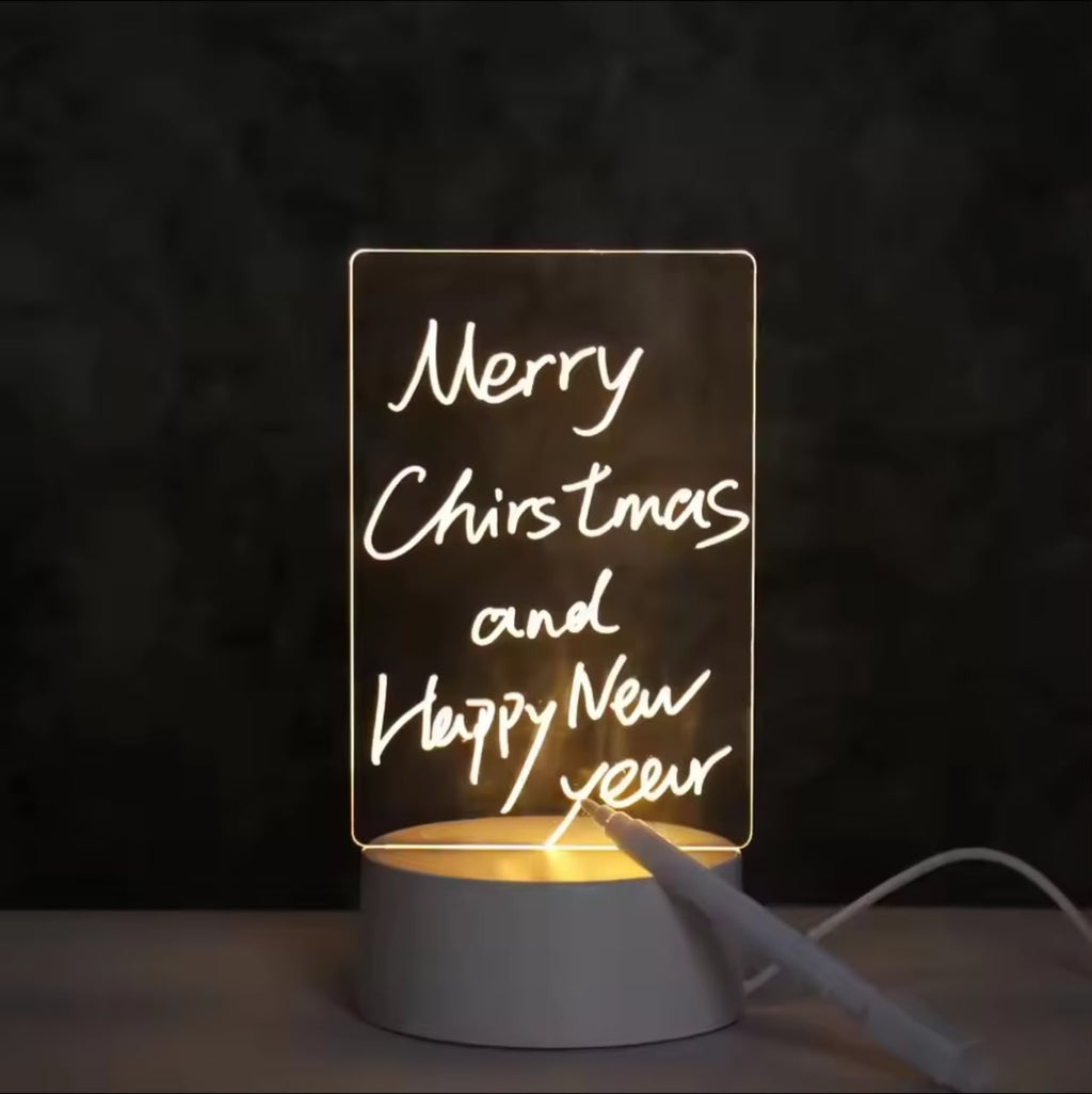 Glow LED Acrylic Message Board – USB Erasable Night Light Memo Pad