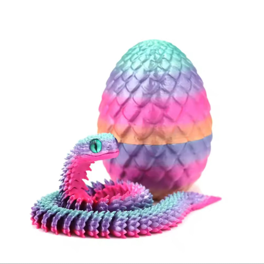 3D Printed Snake Action Figure in Egg – Flexible Jointed Fidget Toy
