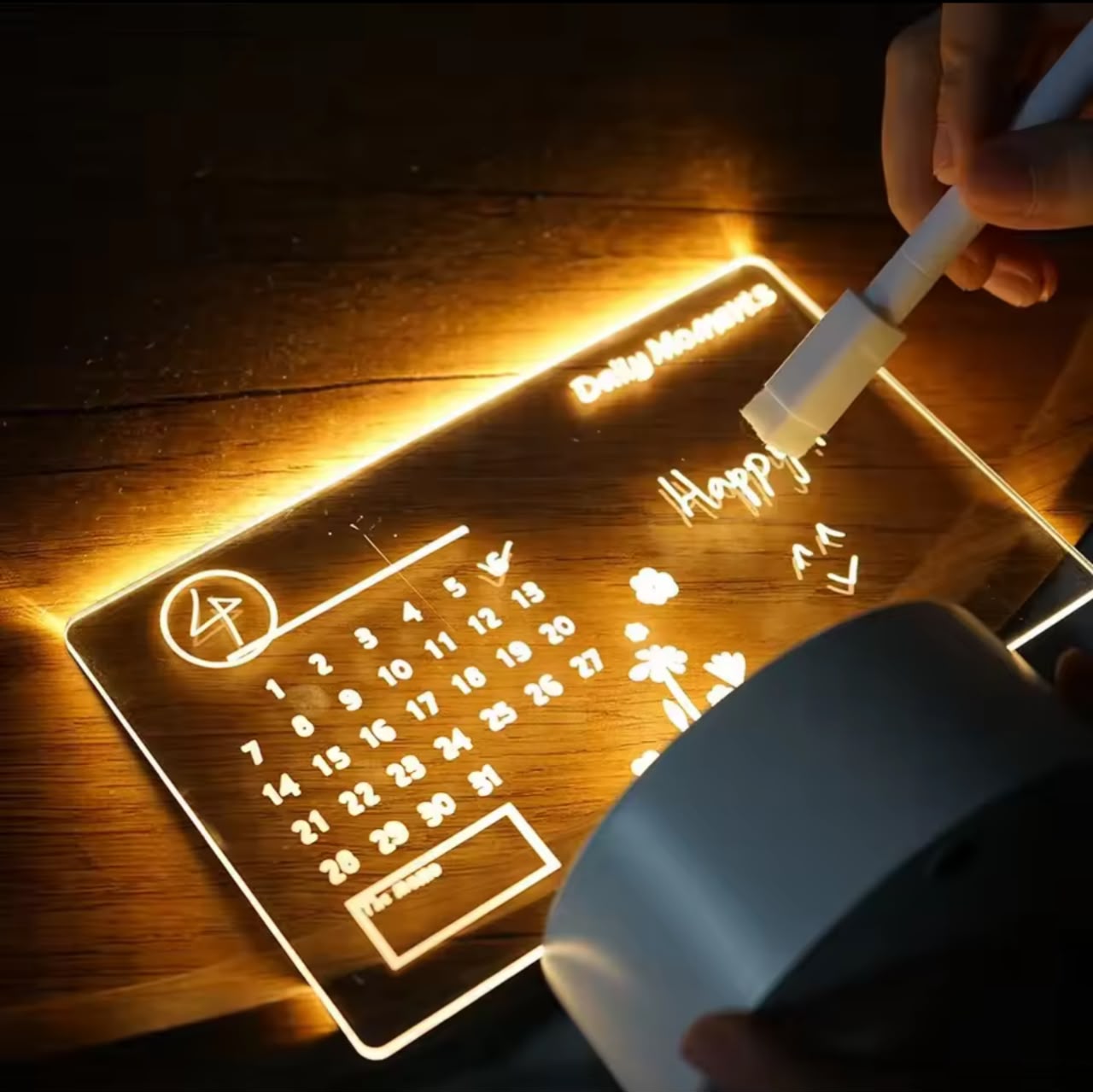 Glow LED Acrylic Message Board – USB Erasable Night Light Memo Pad