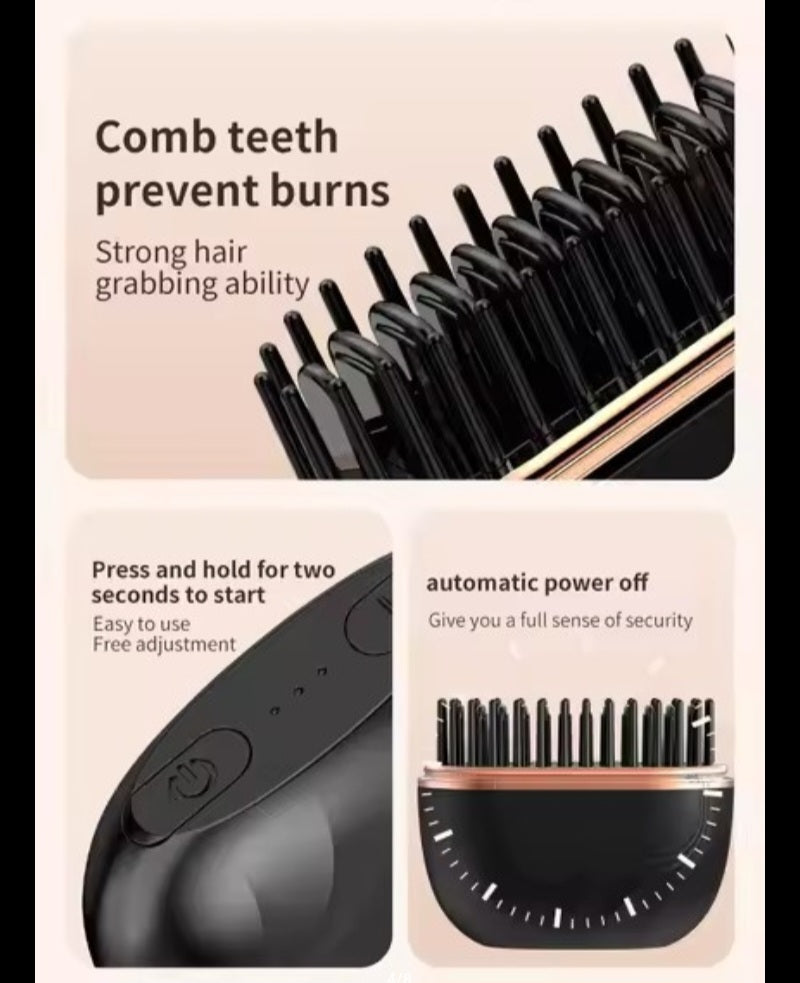 Portable Wireless Hair Straightener Brush – Mini USB Rechargeable Hair Comb for Smooth & Silky Hair