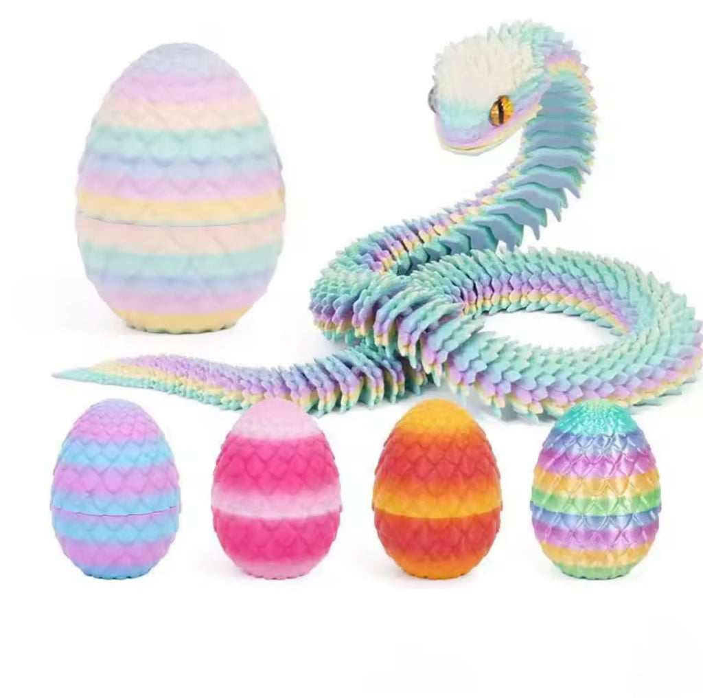 3D Printed Snake Action Figure in Egg – Flexible Jointed Fidget Toy