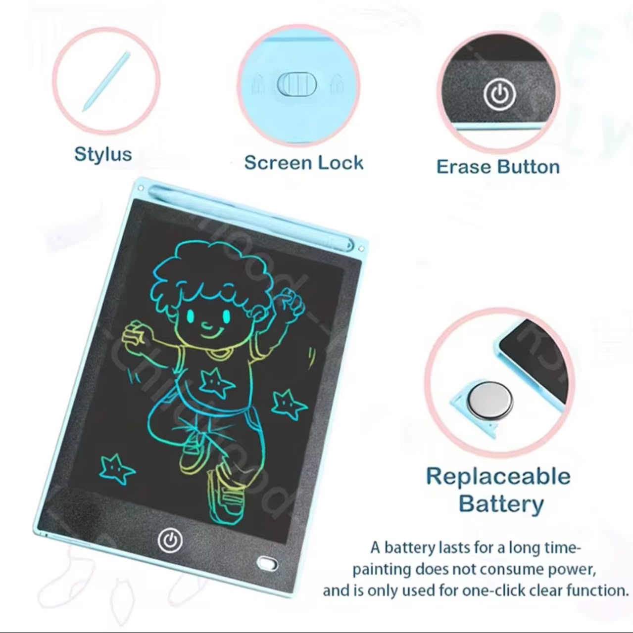 LCD Writing Tablet for Kids – One-Click Erase Electronic Drawing Board