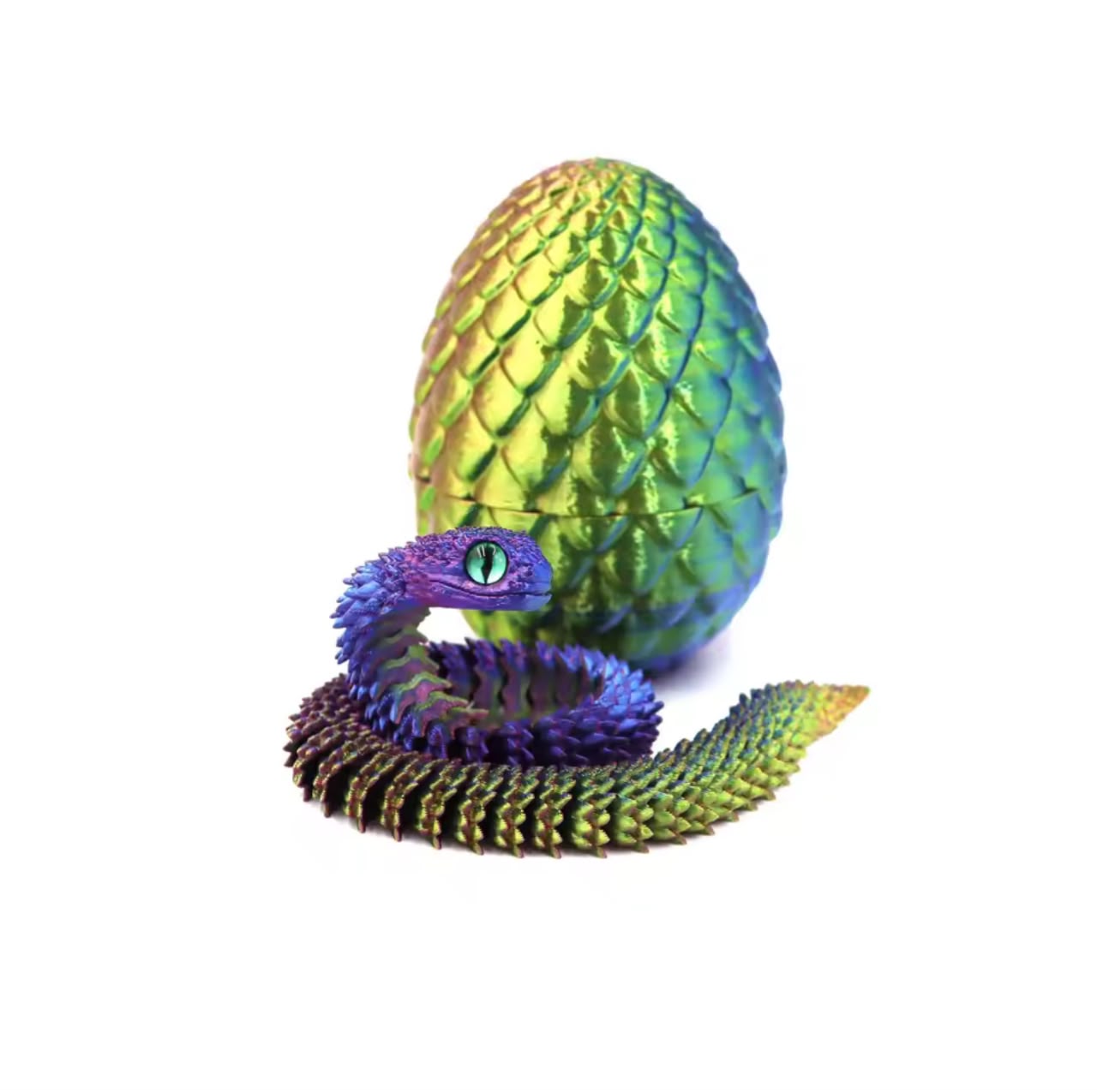 3D Printed Snake Action Figure in Egg – Flexible Jointed Fidget Toy